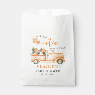 A Little Cutie Is On The Way Orange Baby Shower Favor Bag