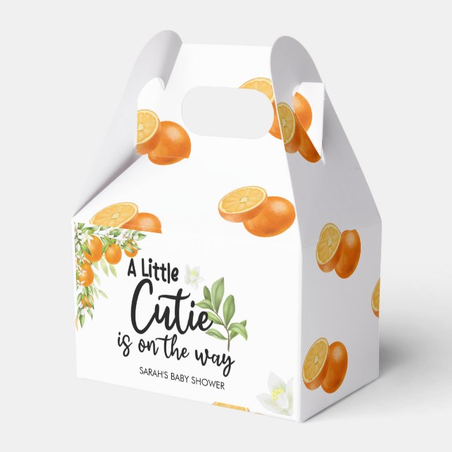 A Little Cutie is on the way Orange Baby Shower Favor Boxes (Front Side)