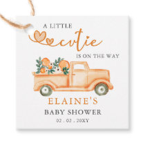 A Little Cutie Is On The Way Orange Baby Shower  Favor Tags