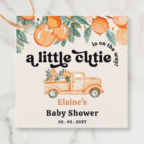 A Little Cutie Is On The Way Orange Baby Shower  Favor Tags