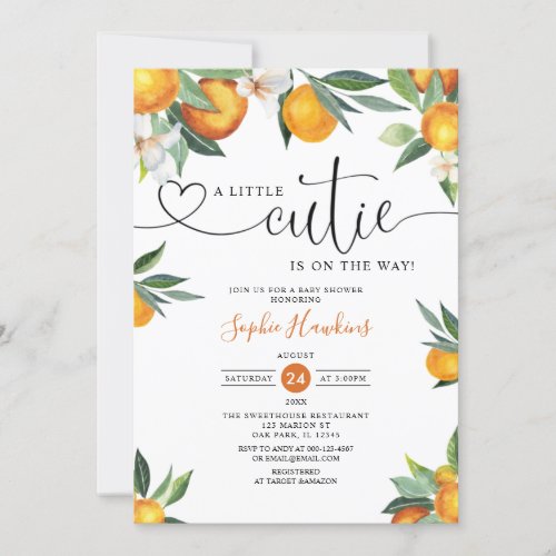 A Little Cutie is on the Way Orange  Baby Shower I Invitation