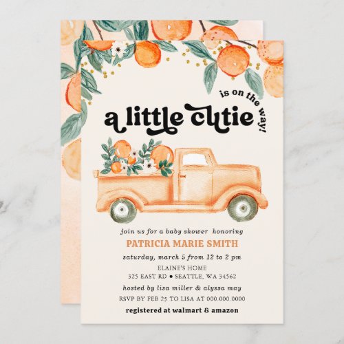 A Little Cutie Is On The Way Orange Baby Shower Invitation