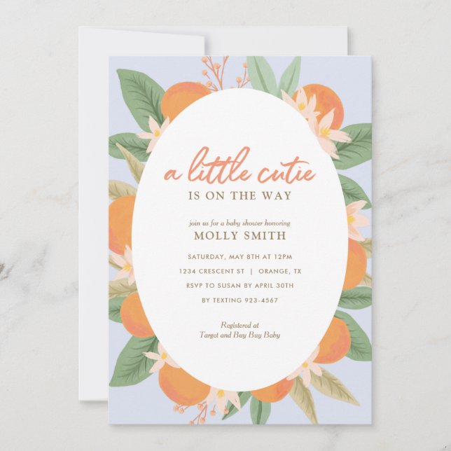 A Little Cutie is on the Way Orange Baby Shower Invitation (Front)
