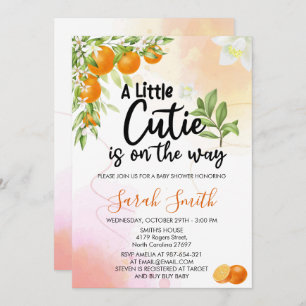 A Little Cutie is on the way Orange Baby Shower Invitation