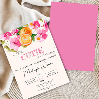 A Little Cutie is on the way orange Baby Shower Invitation