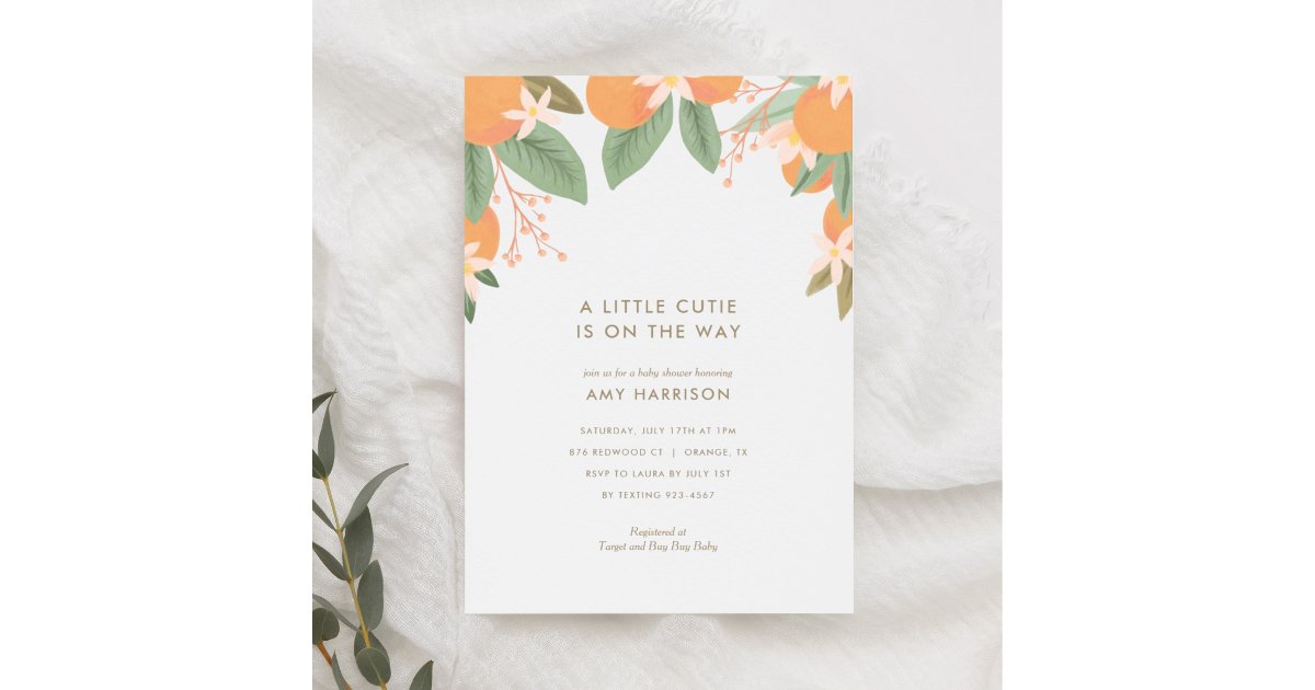 A Little Cutie is on the Way Orange Baby Shower Invitation