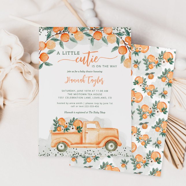 A Little Cutie is on the Way Orange Baby Shower  Invitation (Creator Uploaded)