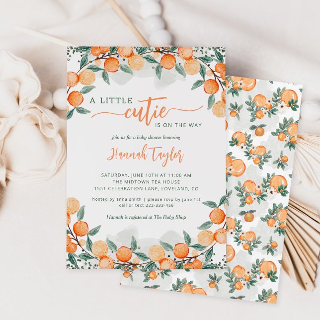 A Little Cutie is on the Way Orange Baby Shower Invitation (Creator Uploaded)