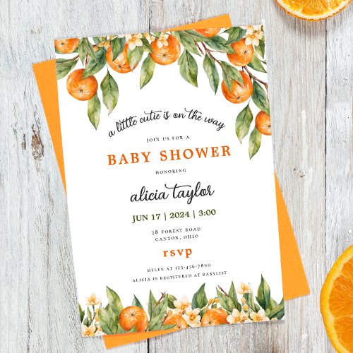 A Little Cutie is on the Way Orange Baby Shower Invitation