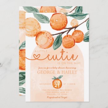 A Little Cutie Is On The Way Orange Baby Shower Invitation by PerfectPrintableCo at Zazzle