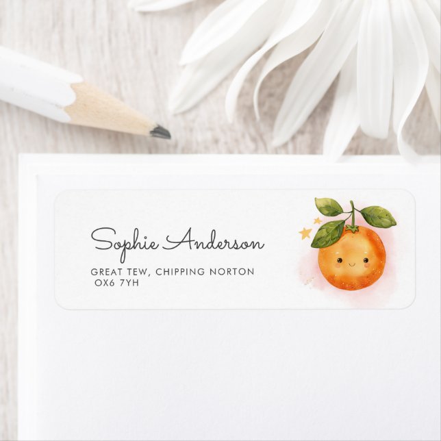 A little Cutie Is On The Way Orange Baby Shower Label (Insitu)