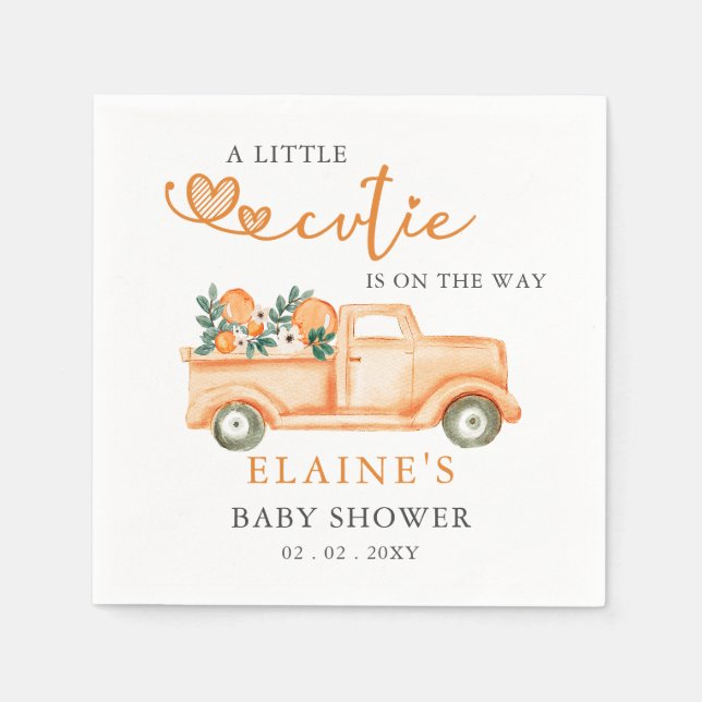 A Little Cutie Is On The Way Orange Baby Shower  Napkins (Front)