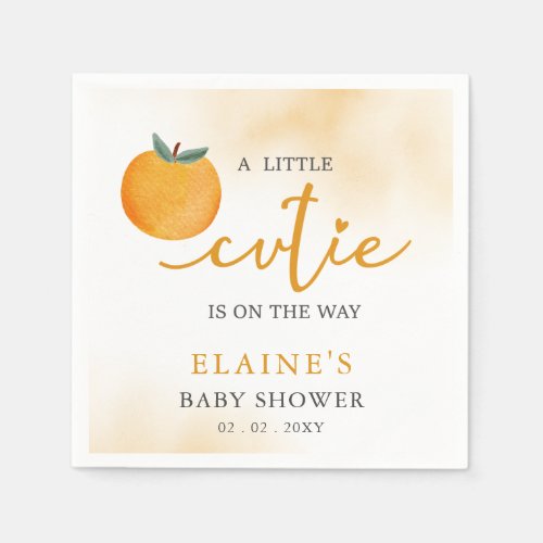 A Little Cutie Is On The Way Orange Baby Shower  Napkins
