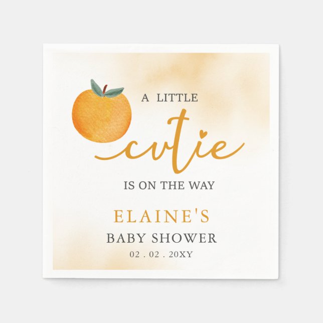 A Little Cutie Is On The Way Orange Baby Shower  Napkins (Front)