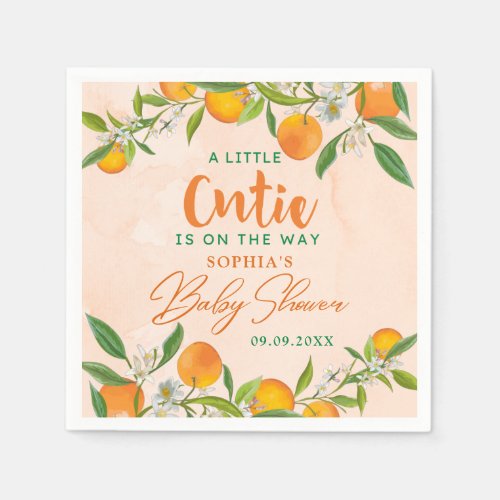 A Little Cutie Is On The Way Orange Baby Shower Napkins