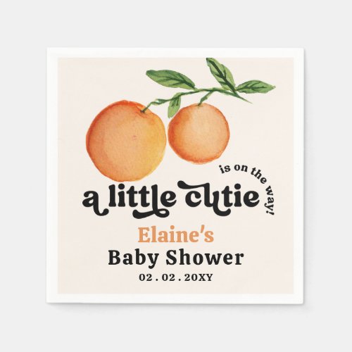 A Little Cutie Is On The Way Orange Baby Shower  Napkins