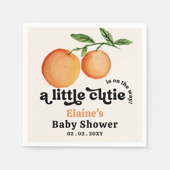 A Little Cutie Is On The Way Orange Baby Shower  Napkins (Front)