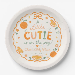 A Little Cutie Is On The Way Orange Baby Shower Paper Plates