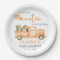 A Little Cutie Is On The Way Orange Baby Shower  Paper Plates