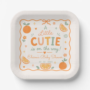 A Little Cutie Is On The Way Orange Baby Shower Paper Plates
