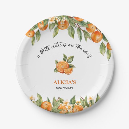 A Little Cutie is on the Way Orange Baby Shower Paper Plates