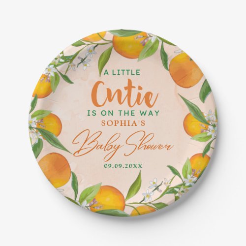 A Little Cutie Is On The Way Orange Baby Shower Paper Plates