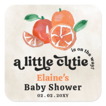 A Little Cutie Is On The Way Orange Baby Shower  Square Sticker
