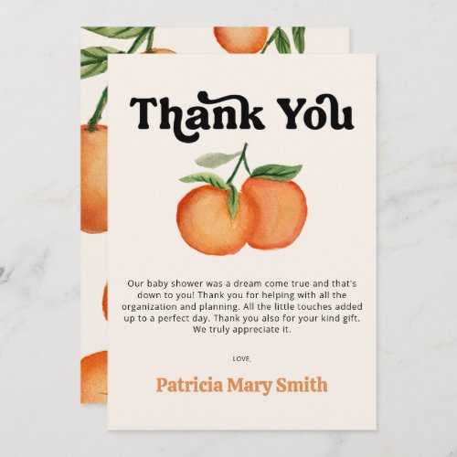 A Little Cutie Is On The Way Orange Baby Shower  Thank You Card