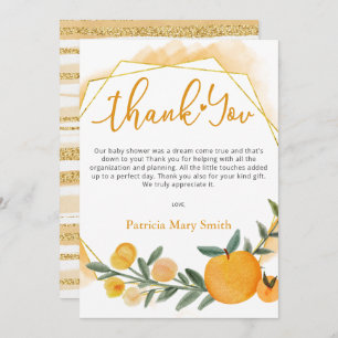 A Little Cutie Is On The Way Orange Baby Shower  Thank You Card