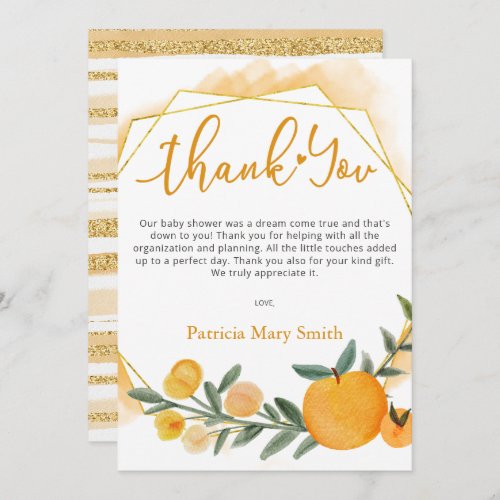 A Little Cutie Is On The Way Orange Baby Shower  Thank You Card