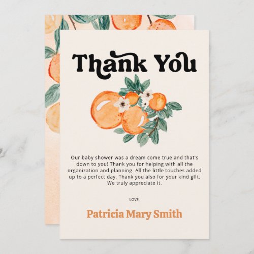 A Little Cutie Is On The Way Orange Baby Shower  Thank You Card