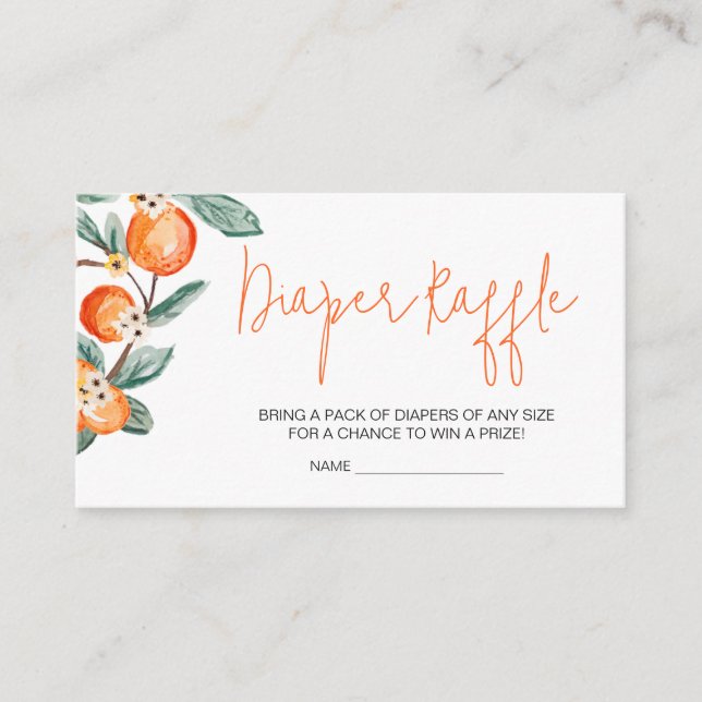 A Little Cutie is on the Way Orange Diaper Raffle Enclosure Card (Front)