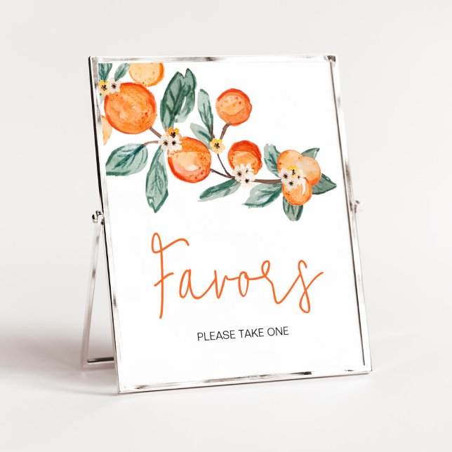 A Little Cutie is on the Way Orange Favors Poster (Neutral Cutie is on the Way Baby Shower Favors Sign)