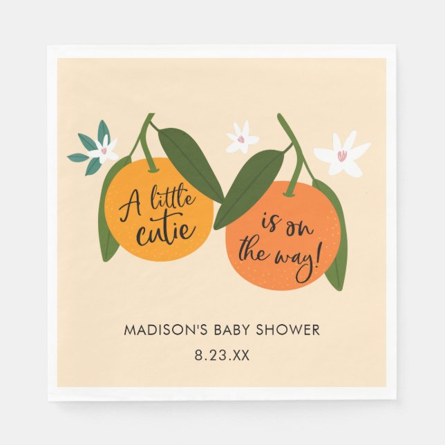 A Little Cutie is on The Way Orange Napkins (Front)