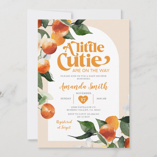 A little cutie is on the way Orange Tropical  Invitation (Front)