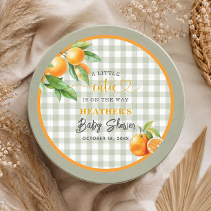 A Little Cutie is on the Way Oranges Baby Shower Classic Round Sticker