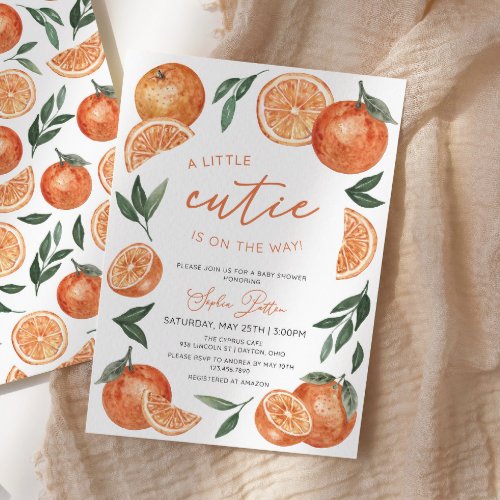 A Little Cutie Is On The Way Oranges Baby Shower  Invitation