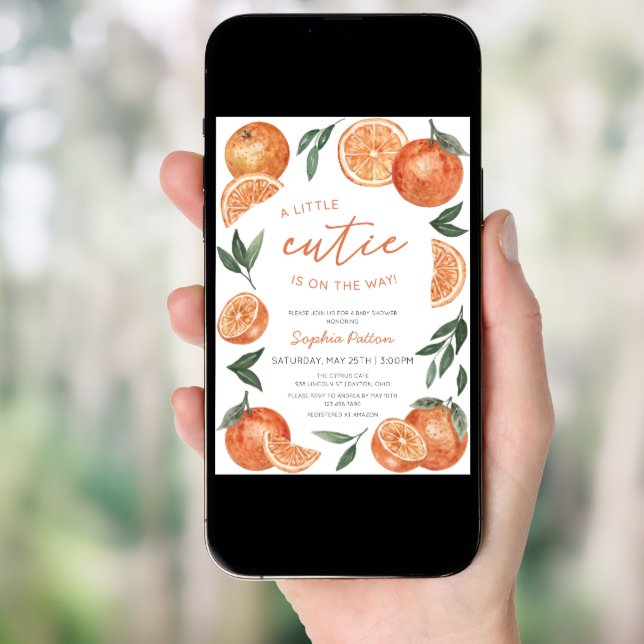 A Little Cutie Is On The Way Oranges Baby Shower  Invitation (Front Digital)