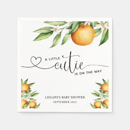 A Little Cutie is on the way Oranges Baby Shower  Napkins - With a little cutie on the way, this orange theme is perfect for a baby shower.