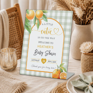 A Little Cutie is on the Way Oranges Baby Shower Pedestal Sign