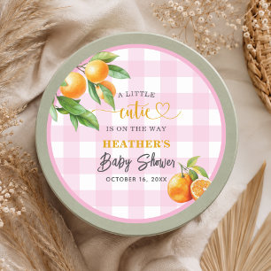 A Little Cutie is on the Way Pink Baby Shower Classic Round Sticker