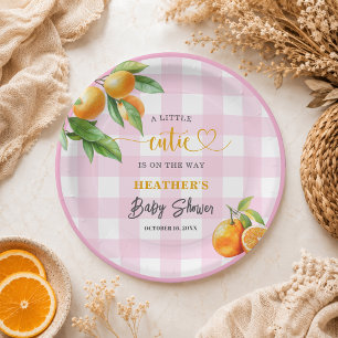 A Little Cutie is on the Way Pink Baby Shower Paper Plates