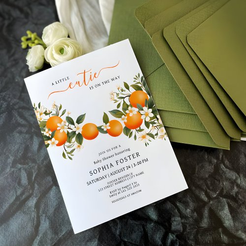 A Little Cutie is on the Way Tangerine Baby Shower Invitation