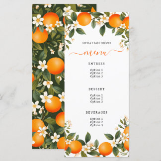 A Little Cutie is on the Way Tangerine Baby Shower Menu