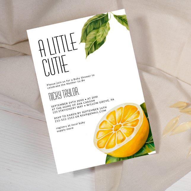 A Little Cutie Lemon Citrus Baby Shower Invitation (Creator Uploaded)