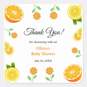 A Little Cutie Lemon Citrus Thank You Baby Shower Square Sticker
