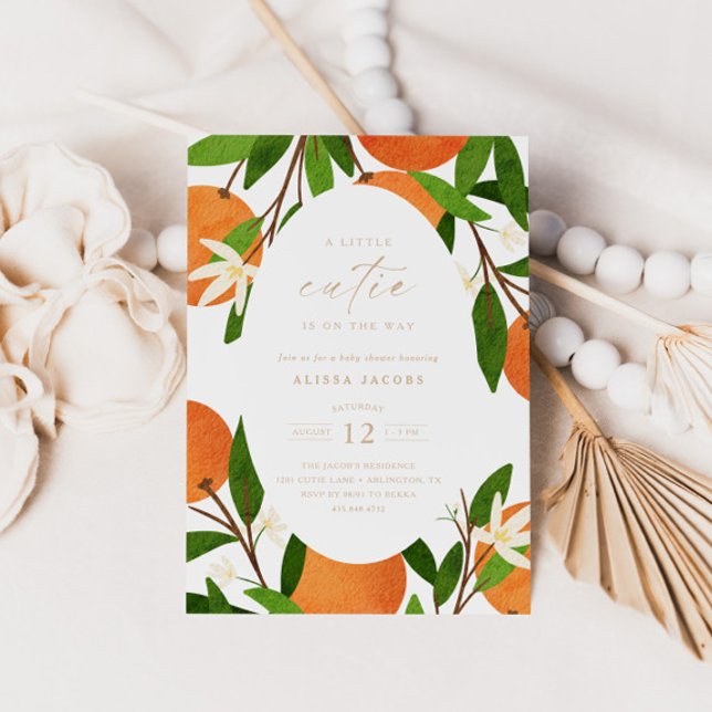 A Little Cutie | Modern Citrus Neutral Baby Shower Invitation (Creator Uploaded)