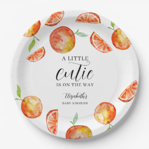 A Little Cutie on the Way Baby Shower Orange Paper Plates