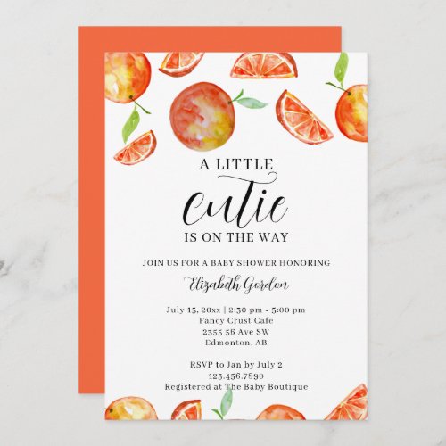A Little Cutie on the Way Baby Shower Watercolor  Invitation