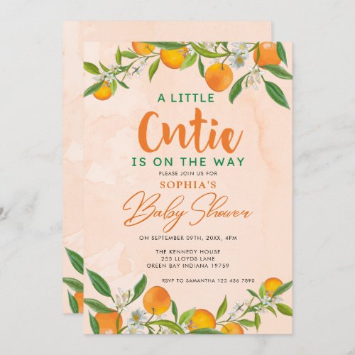 A Little Cutie On The Way Clementine Baby Shower Invitation
